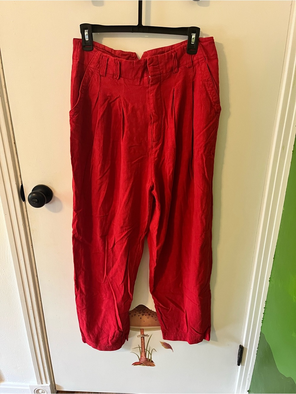 Free People Red Linen Blend Wide Leg Trousers